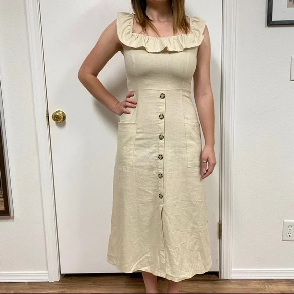 Lush Midi Tank Ruffle Dress Button Pockets - Picture 2 of 9